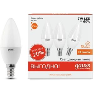 Лампочка LED Elementary Candle 7W E14 2700K 1/40 (3 лампы в упаковке) 33117T